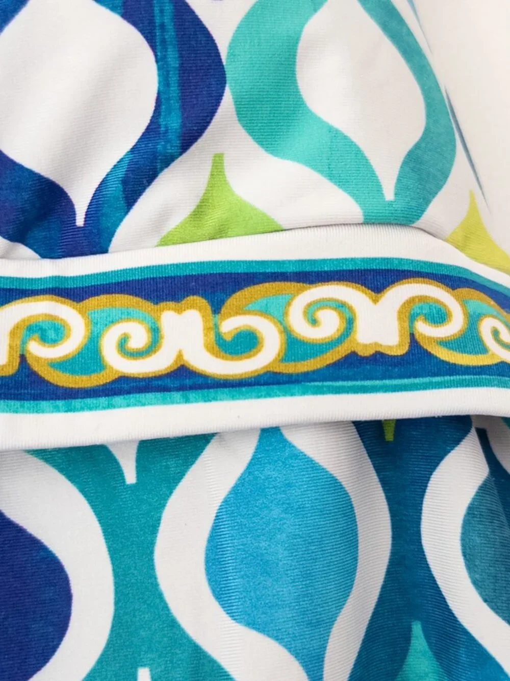Trina Turk Tankini Swimsuit Size 6/8 Blue Green Geometric Halter 2 Piece 2000s - Picture 4 of 16